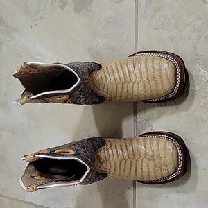 Reyme Youth Cowboy Boots, Size 9, Tan Caiman